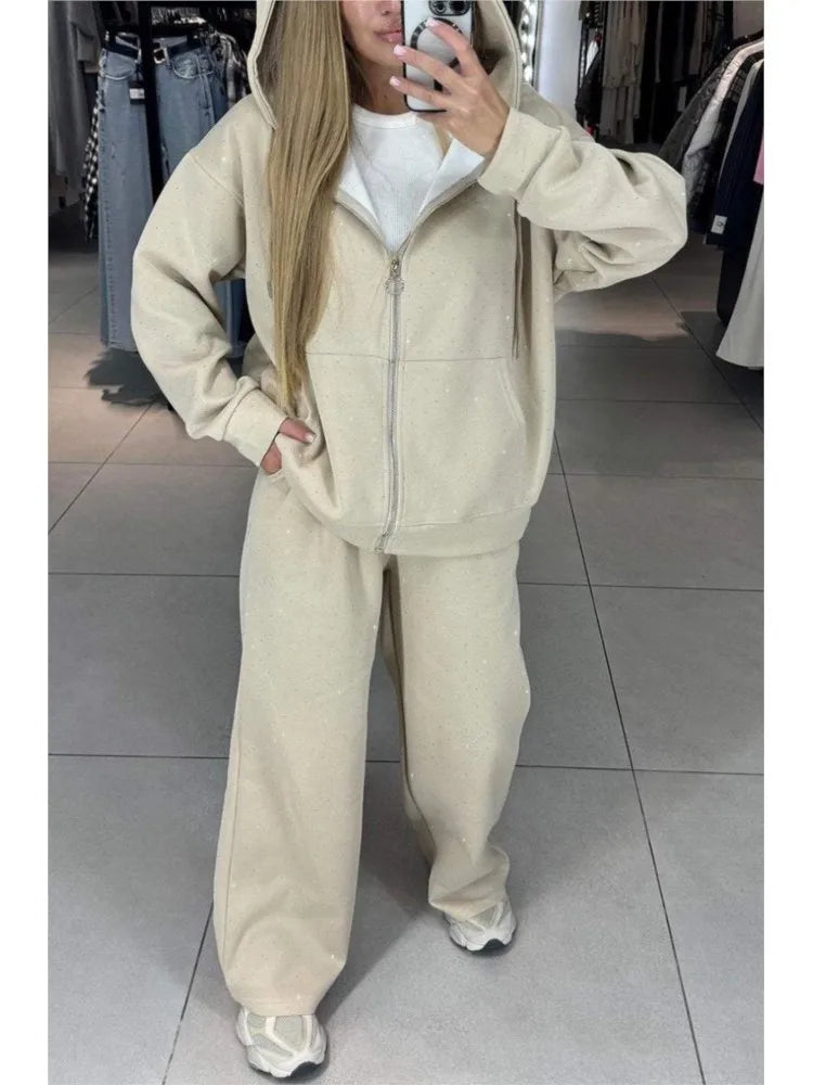 2026 Loose Zipper Hooded And Long Pants Two Piece Sets Casual