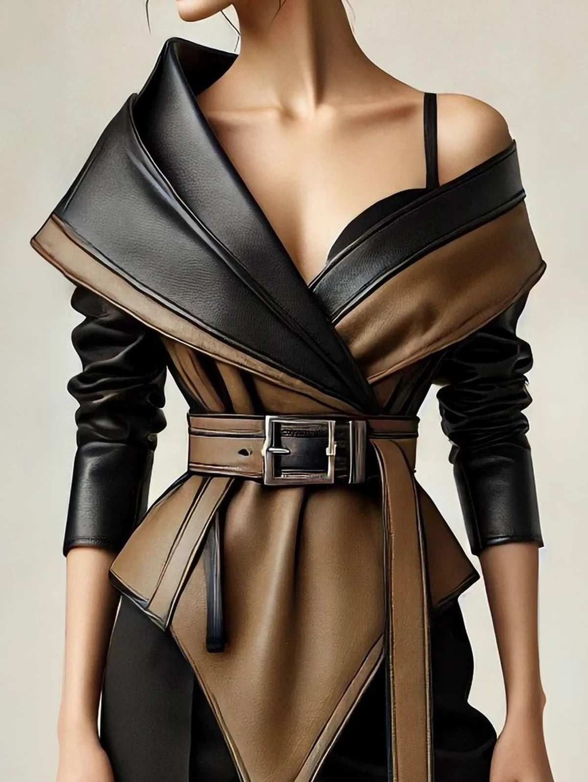 2026 Leather Jacket for Women's One Shoulder Splice Irregular Hem Long Sleeve Leather Coat Casual Vintage