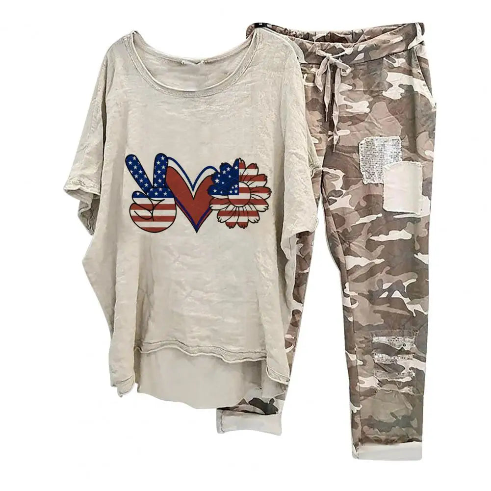 Trendy Women T-shirt Pants Set Half Sleeves Two Piece Suit Plus Size Elastic Waist