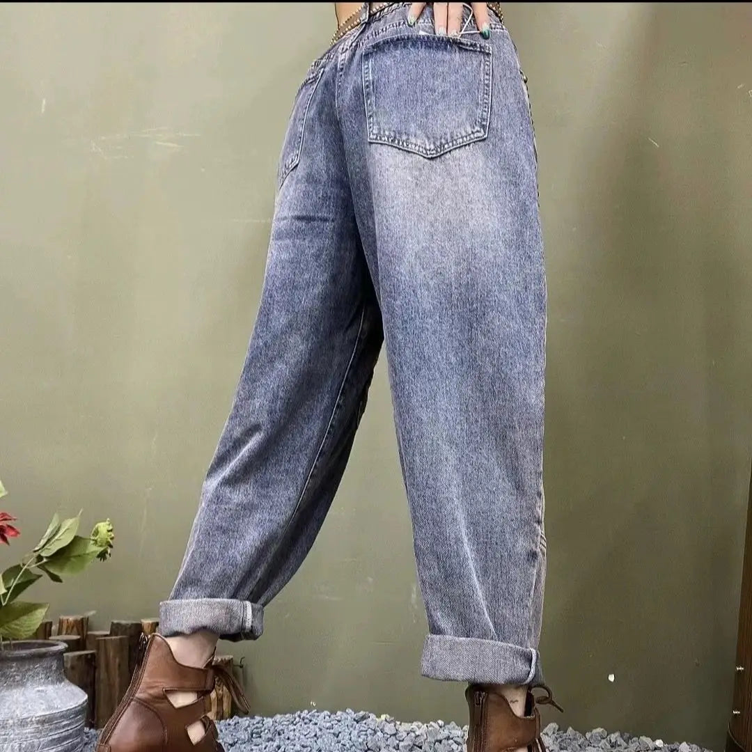 Denim Harem Pants Embroidery Diamond Design Wide Leg Jeans