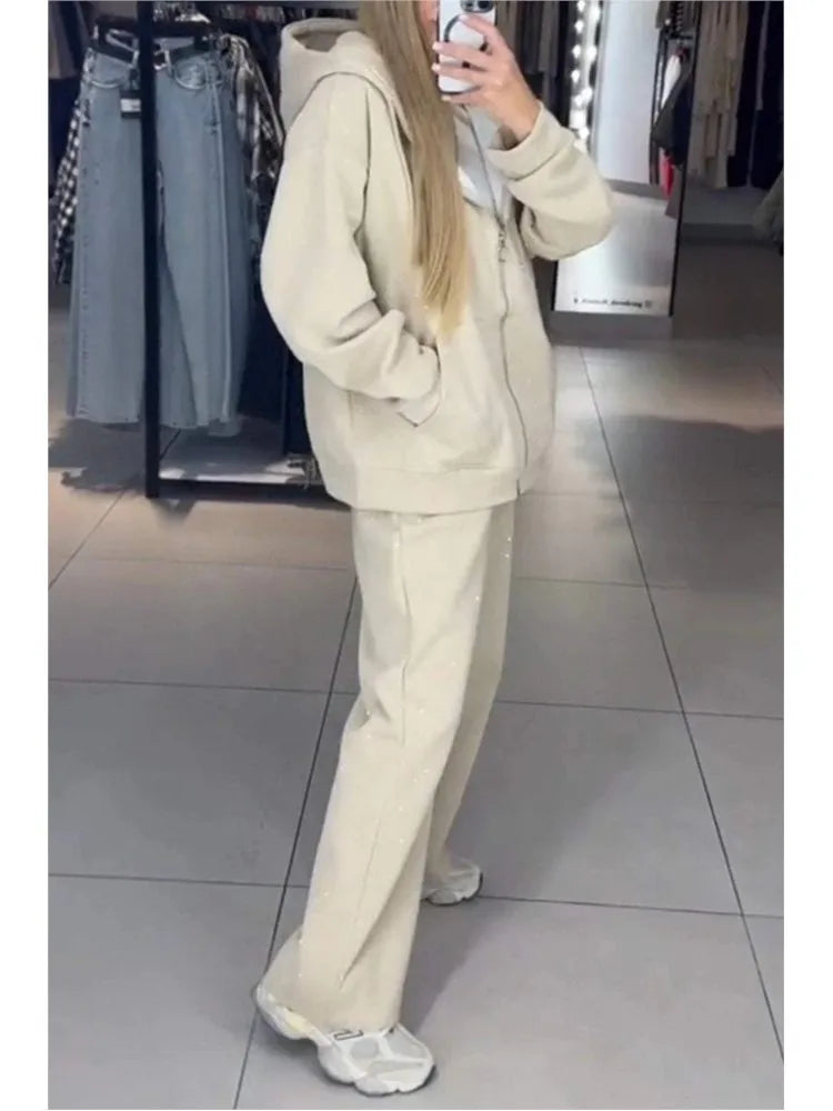 2026 Loose Zipper Hooded And Long Pants Two Piece Sets Casual